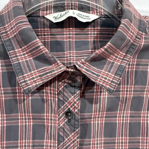 Woolrich Shirt Outdoor Hiking Plaid Button Down Color Gray Red Pink Size Large - Picture 6 of 9